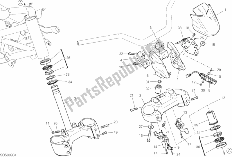 All parts for the Steering Assembly of the Ducati Diavel 1260 2020